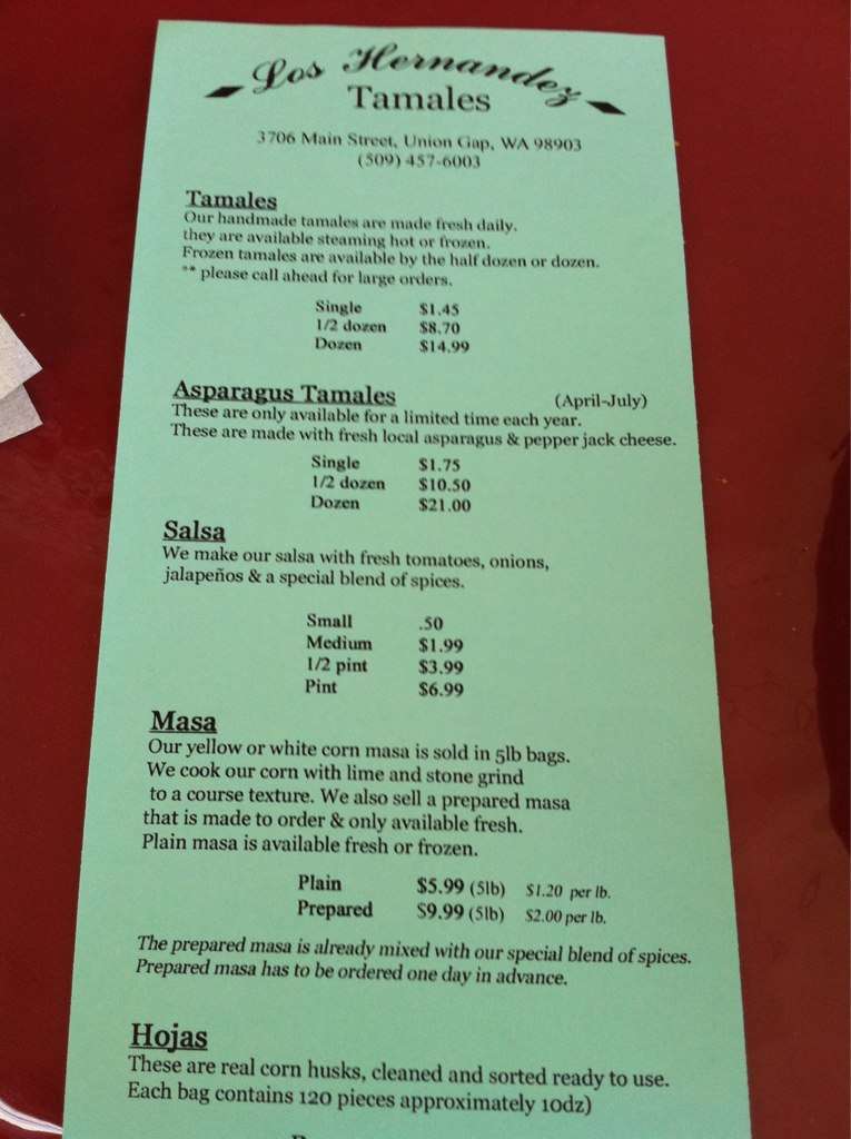 Los Hernandez Menu, Menu for Los Hernandez, Union Gap, Yakima