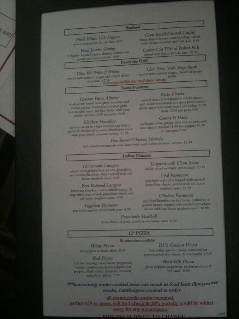 Menu at Buena Vista pizzeria, Warren, Buena Vista Ave NE