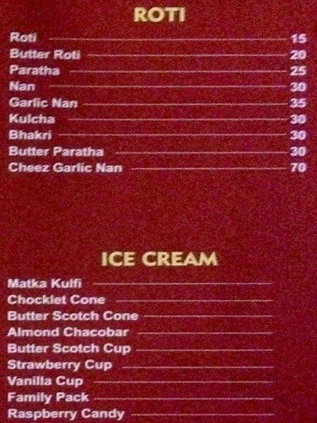 S P DHABA menu