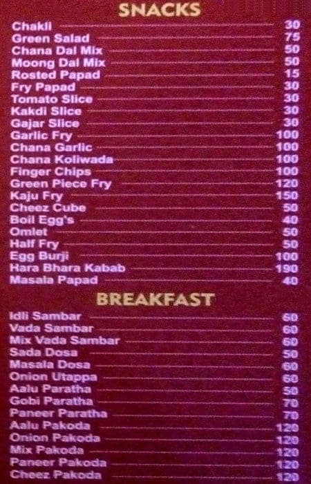 S P DHABA menu