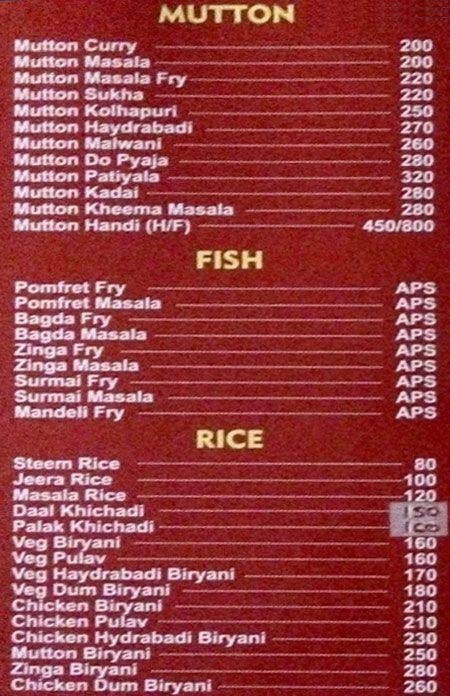 S P DHABA menu