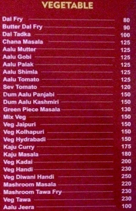 S P DHABA menu