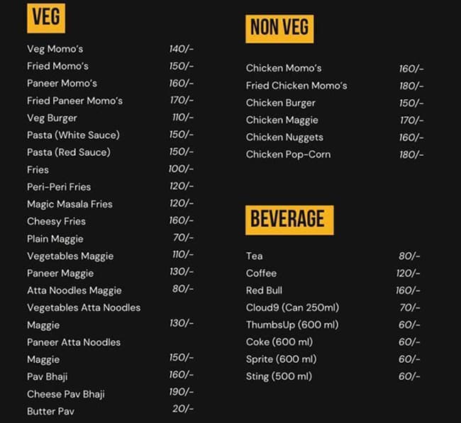Menu of Gimme A Break, Vasai, Mumbai