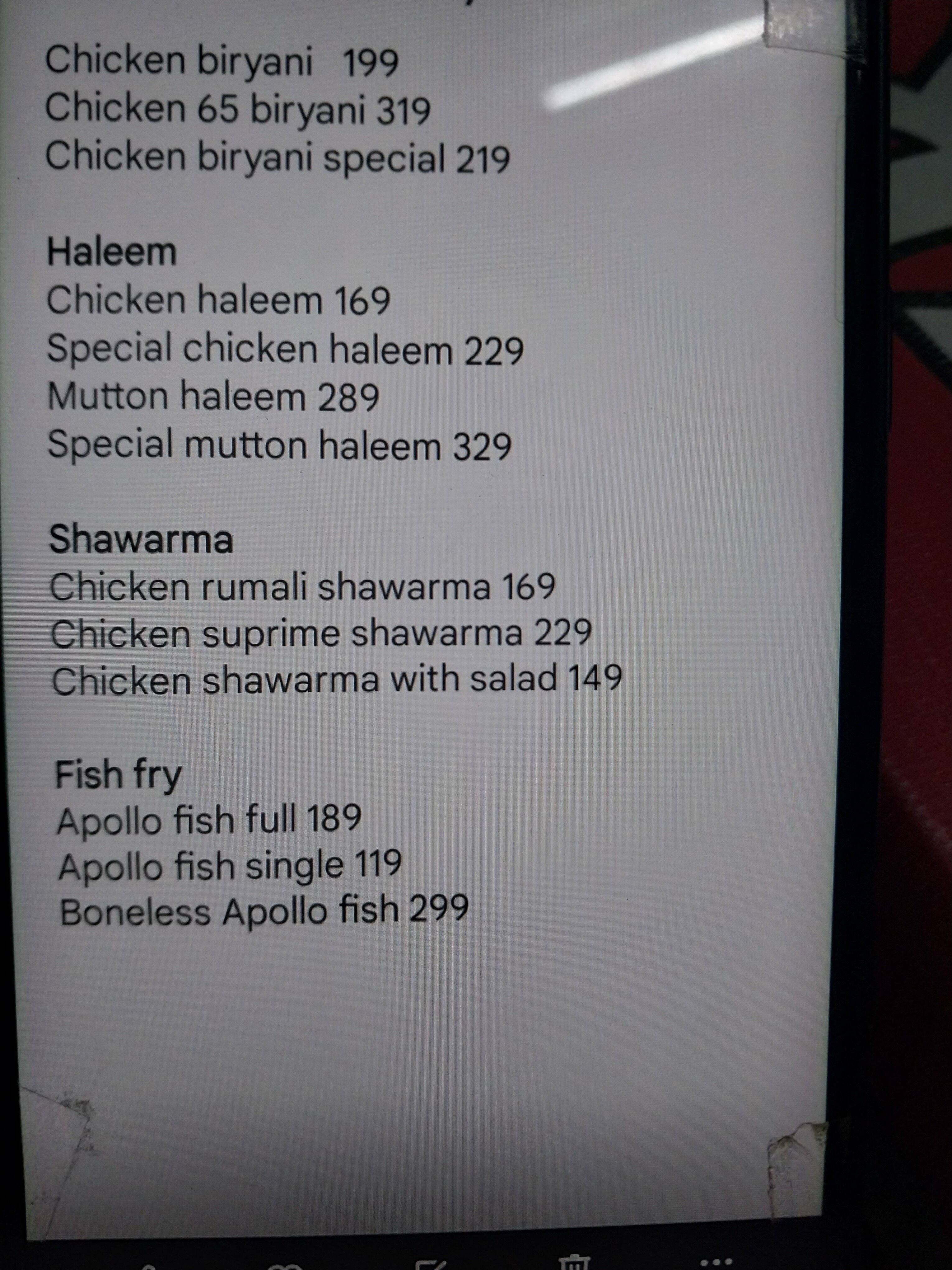 Menu of Pista Hub Biriyani An Haleem, Somajiguda, Hyderabad