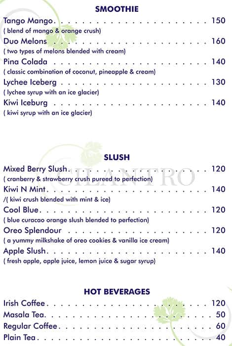 Cilantro Restaurant menu