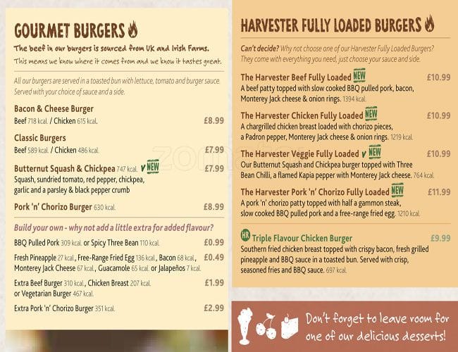 Menu at Harvester pub & bar, Glasgow, Springfield Quay