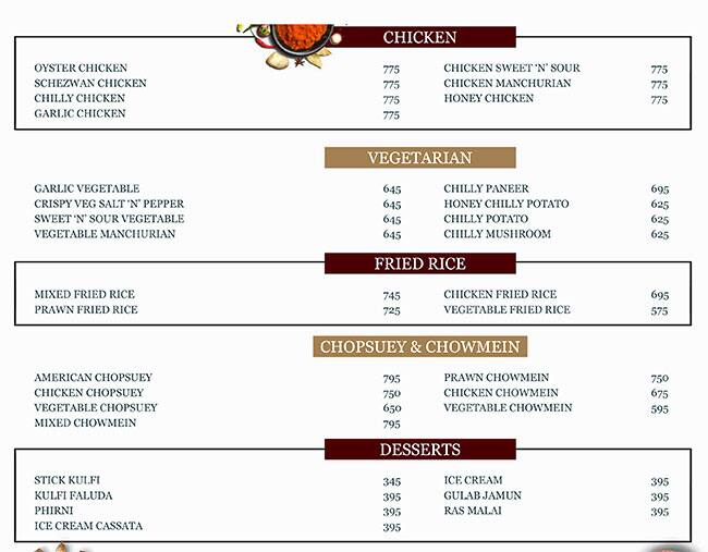 Chicken Inn menu