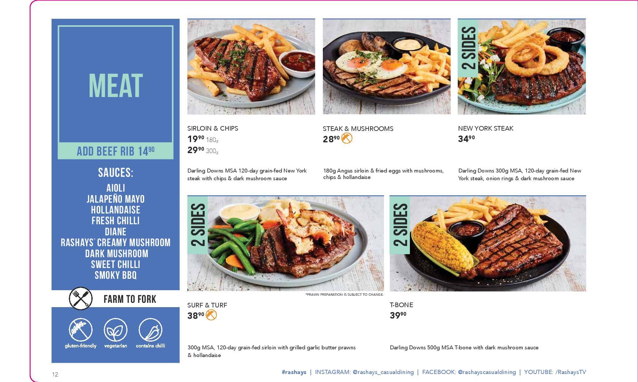 Menu at Rashays restaurant, Liverpool, 339 Hume Hwy