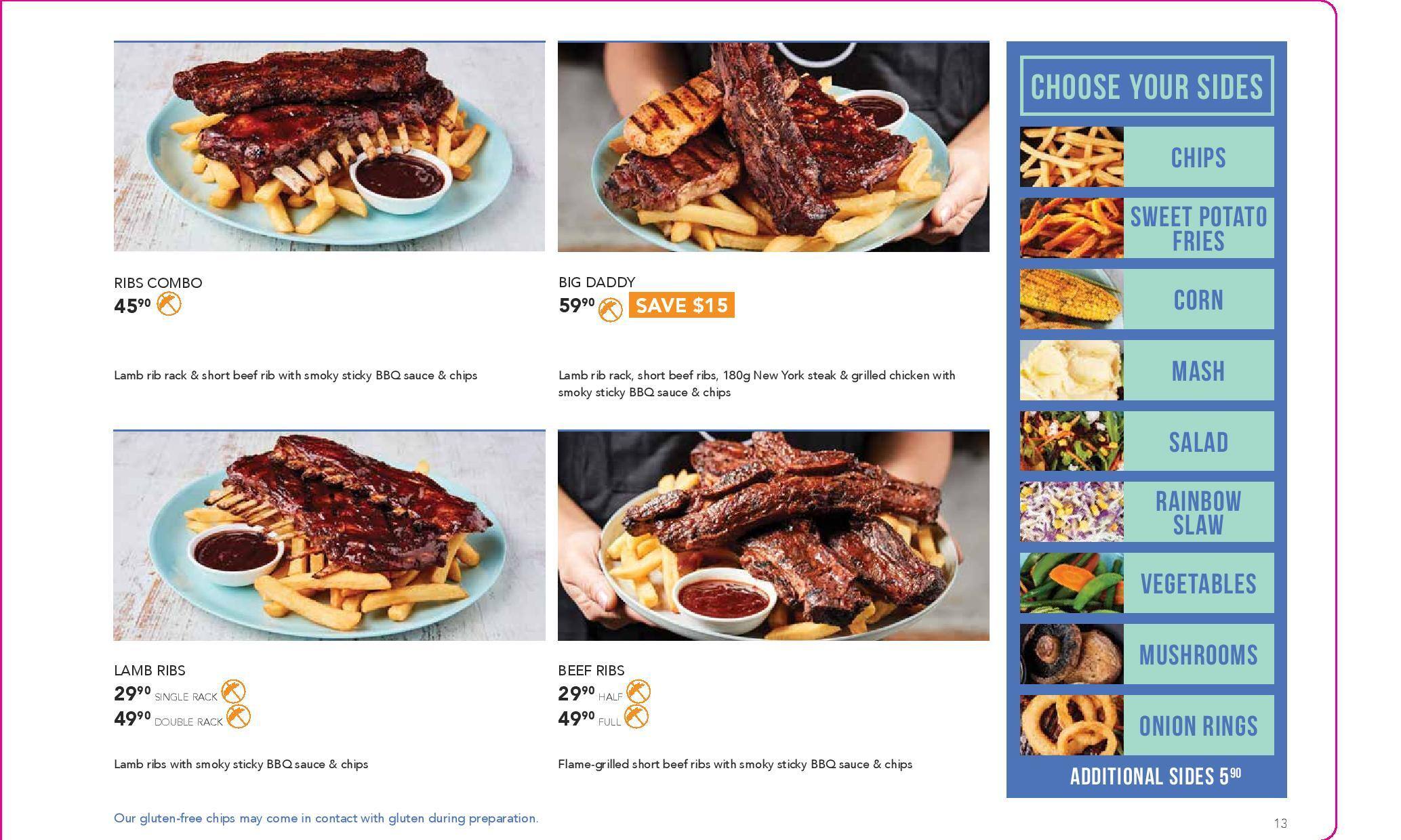 Menu at Rashays restaurant, Liverpool, 339 Hume Hwy