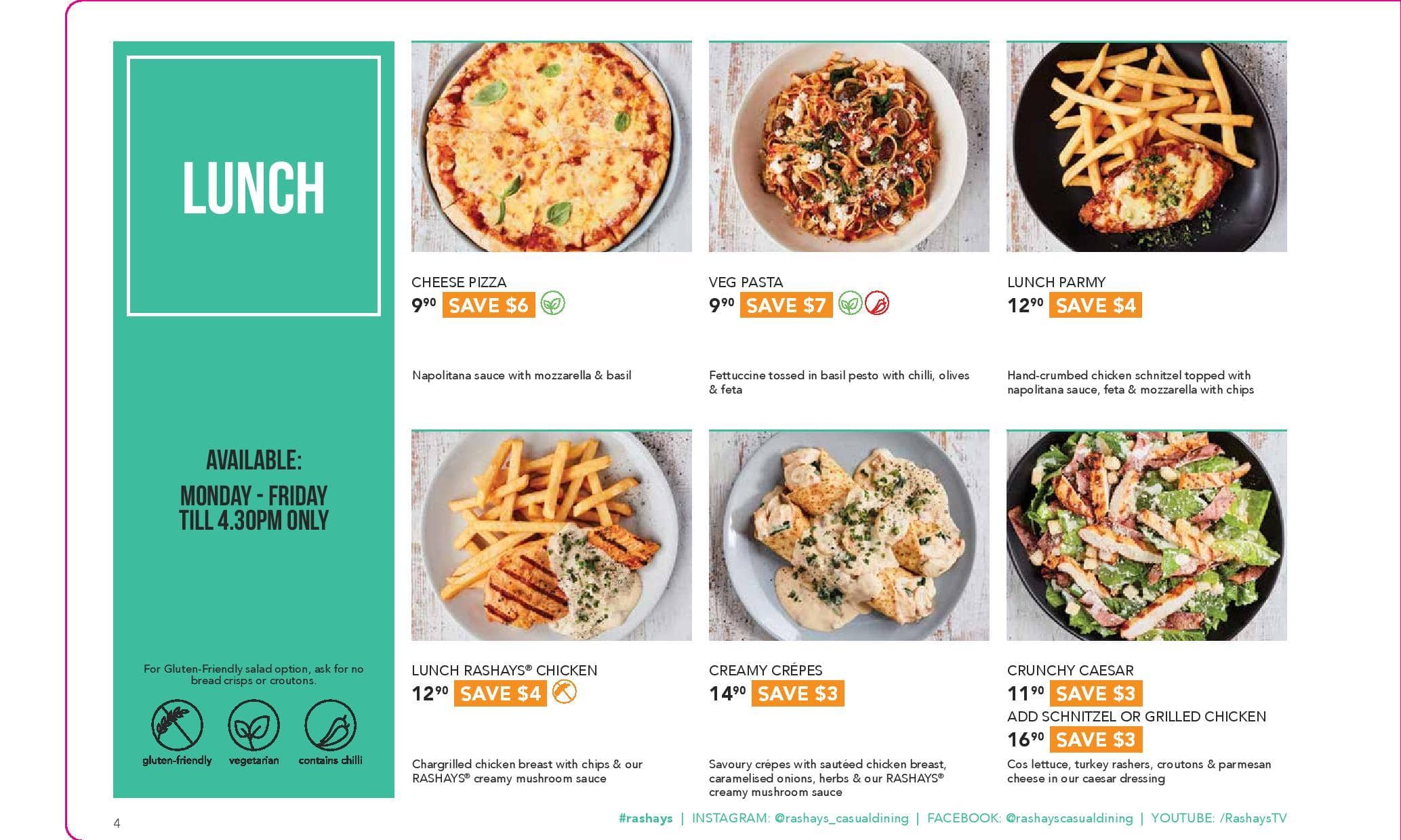 Menu at Rashays restaurant, Liverpool, 339 Hume Hwy