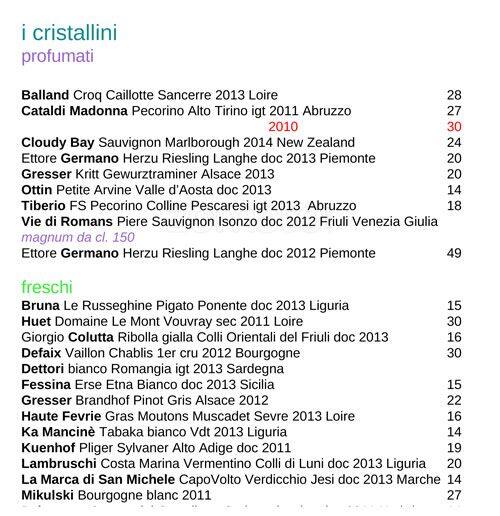 Menu di ilwinebar Trimani 