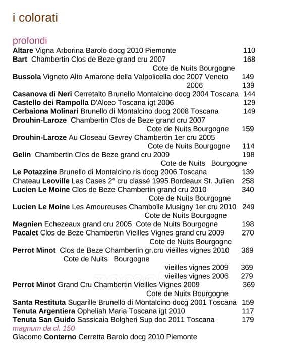 Menu di ilwinebar Trimani 