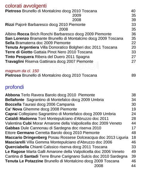 Menu di ilwinebar Trimani 