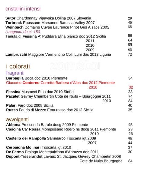 Menu di ilwinebar Trimani 