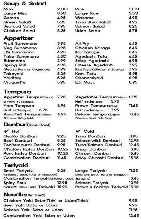 Nikko Sushi menu