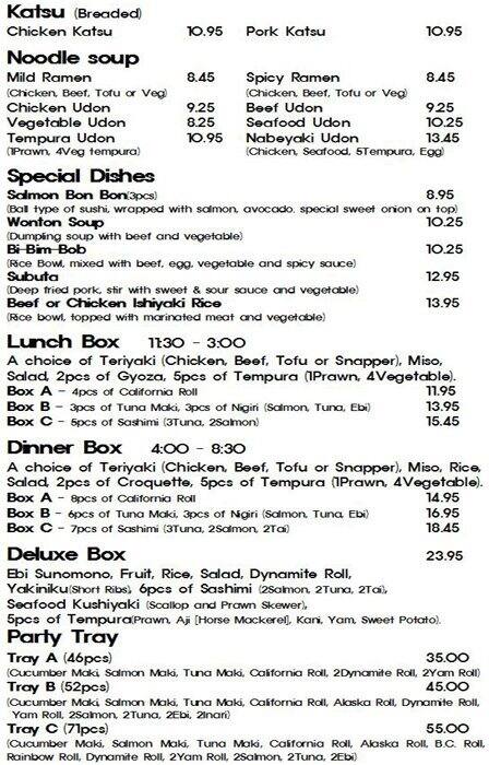 Nikko Sushi menu