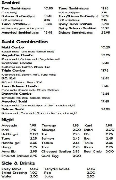 Nikko Sushi menu