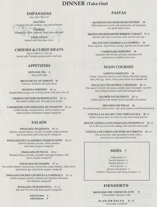 Porteno Menu, Menu for Porteno, Chelsea, Manhattan, New York City ...