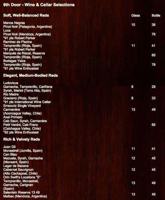 The 9th Door Menu Menu For The 9th Door Capitol Hill