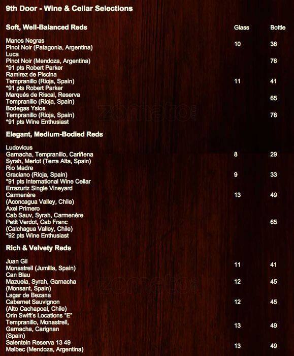 The 9th Door Menu Menu For The 9th Door Lodo Denver