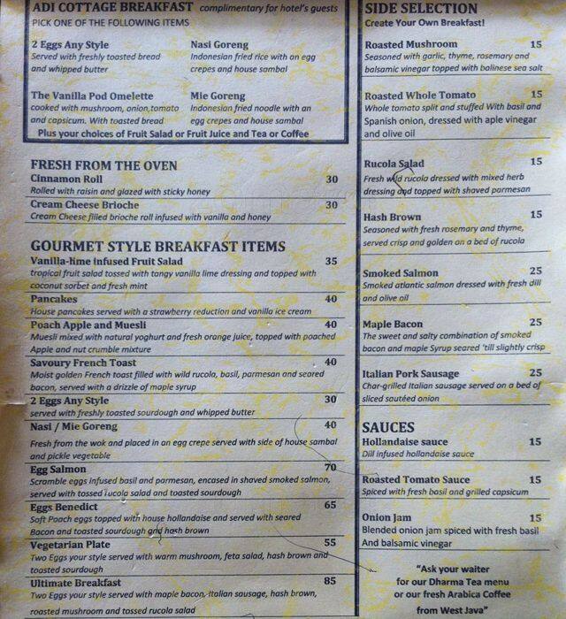 Vanilla Pod Menu, Menu for Vanilla Pod, Ubud, Bali Zomato Indonesia