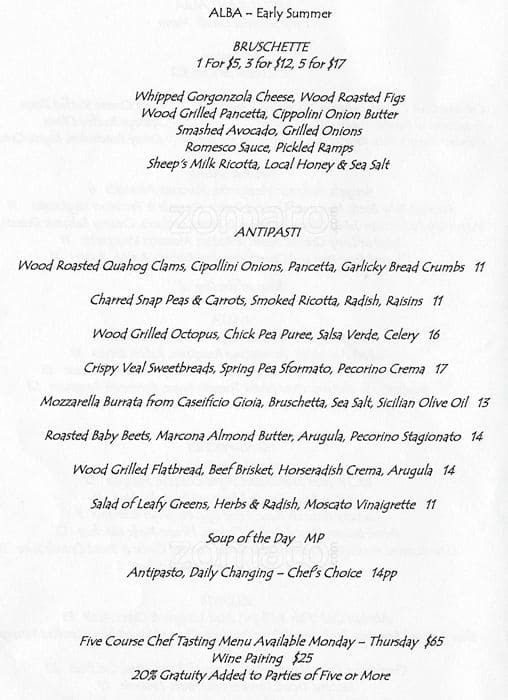 Restaurant Alba Menu, Menu for Restaurant Alba, Malvern, Chester County