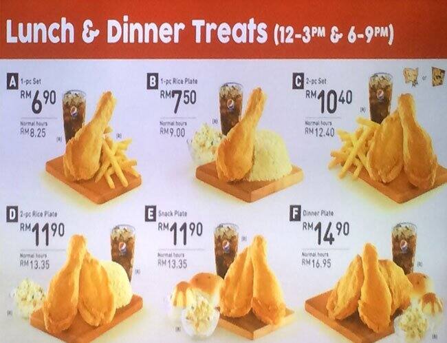 KFC Menu, Menu for KFC, Imbi, Kuala Lumpur