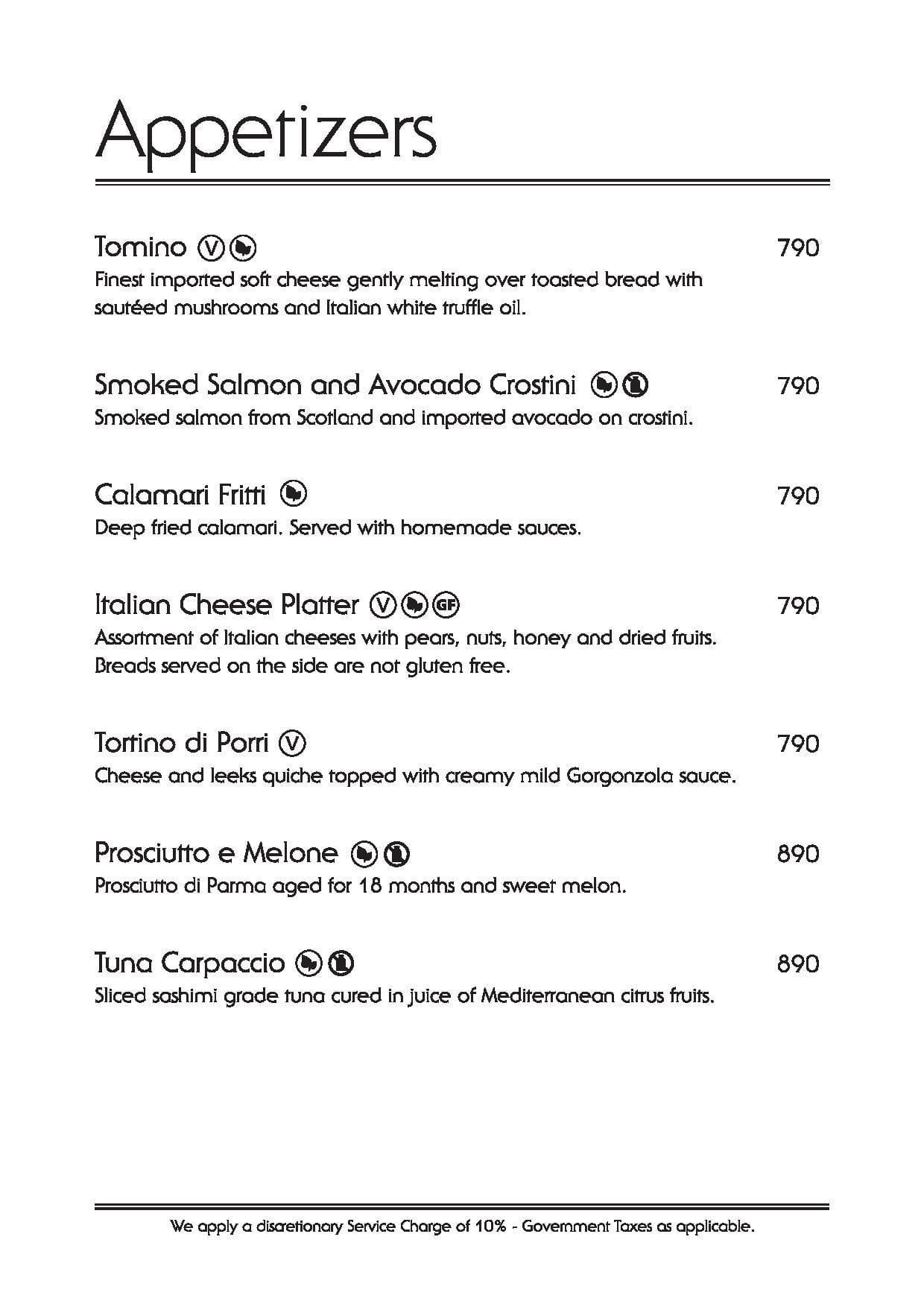 Artusi Ristorante e Bar menu