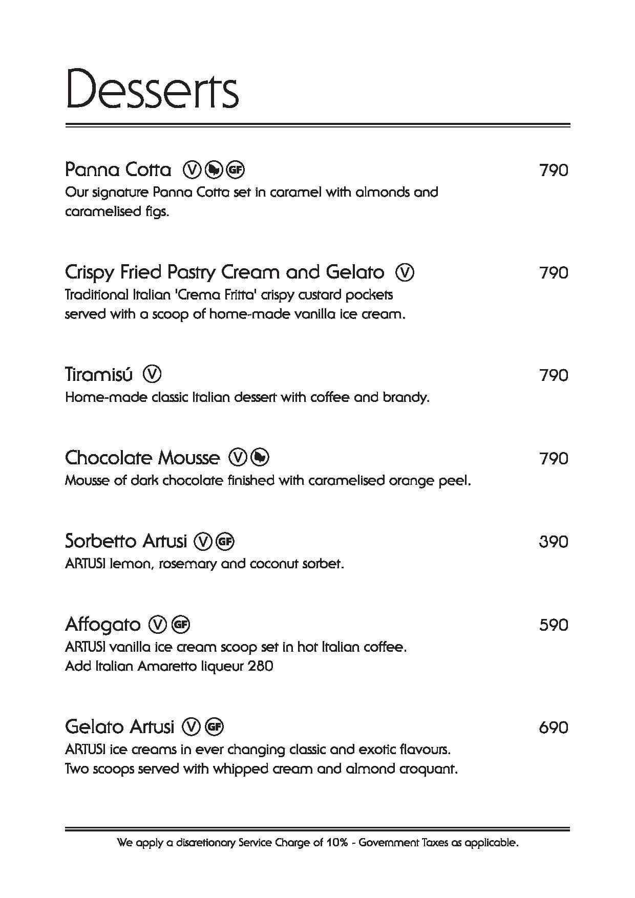 Artusi Ristorante e Bar menu