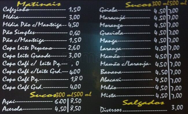 Seu Zé Confeitaria e Padaria cardápio