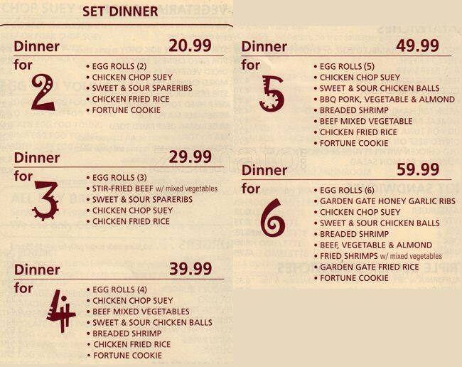 Menu at Garden Gate Restaurant, Toronto