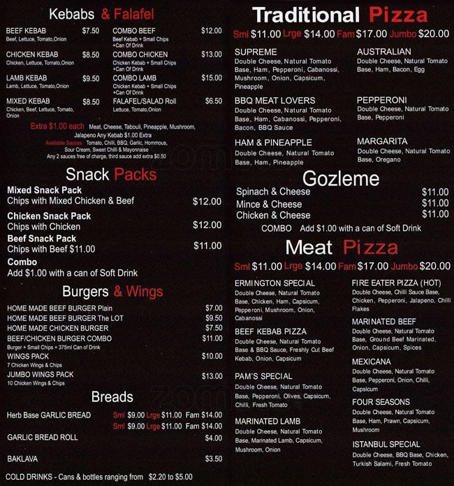 Oz Pizza & Kebabs Menu, Menu for Oz Pizza & Kebabs, Ermington, Sydney