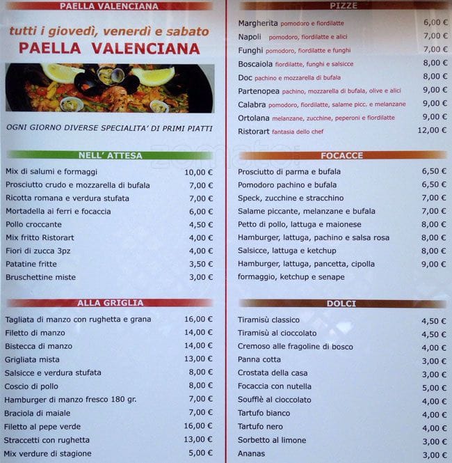 Menu di RistorArt 