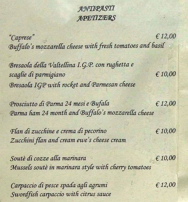 Menu di Osteria Dell'Antiquario 