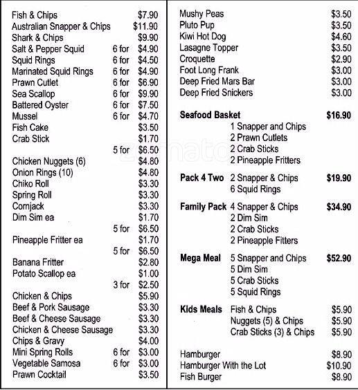 Menu at Challis Road Fish and Chips restaurant, Seville Grove