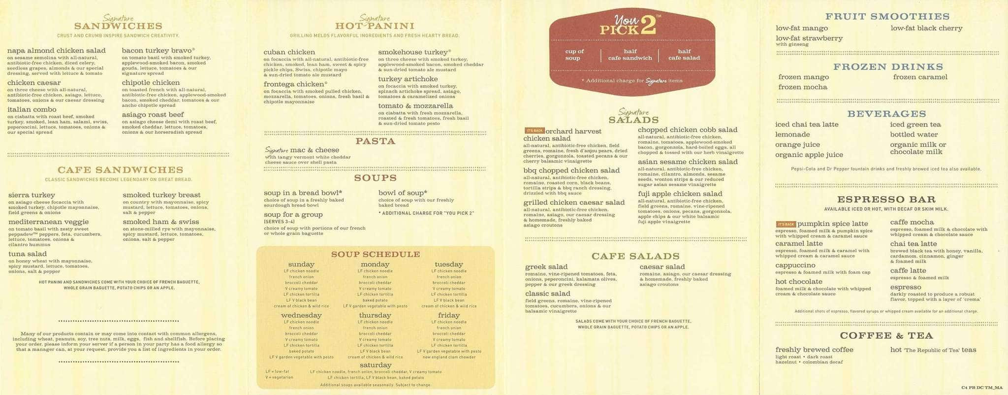 Menu At Panera Bread Cafe Sunrise W Sunrise Blvd 7627