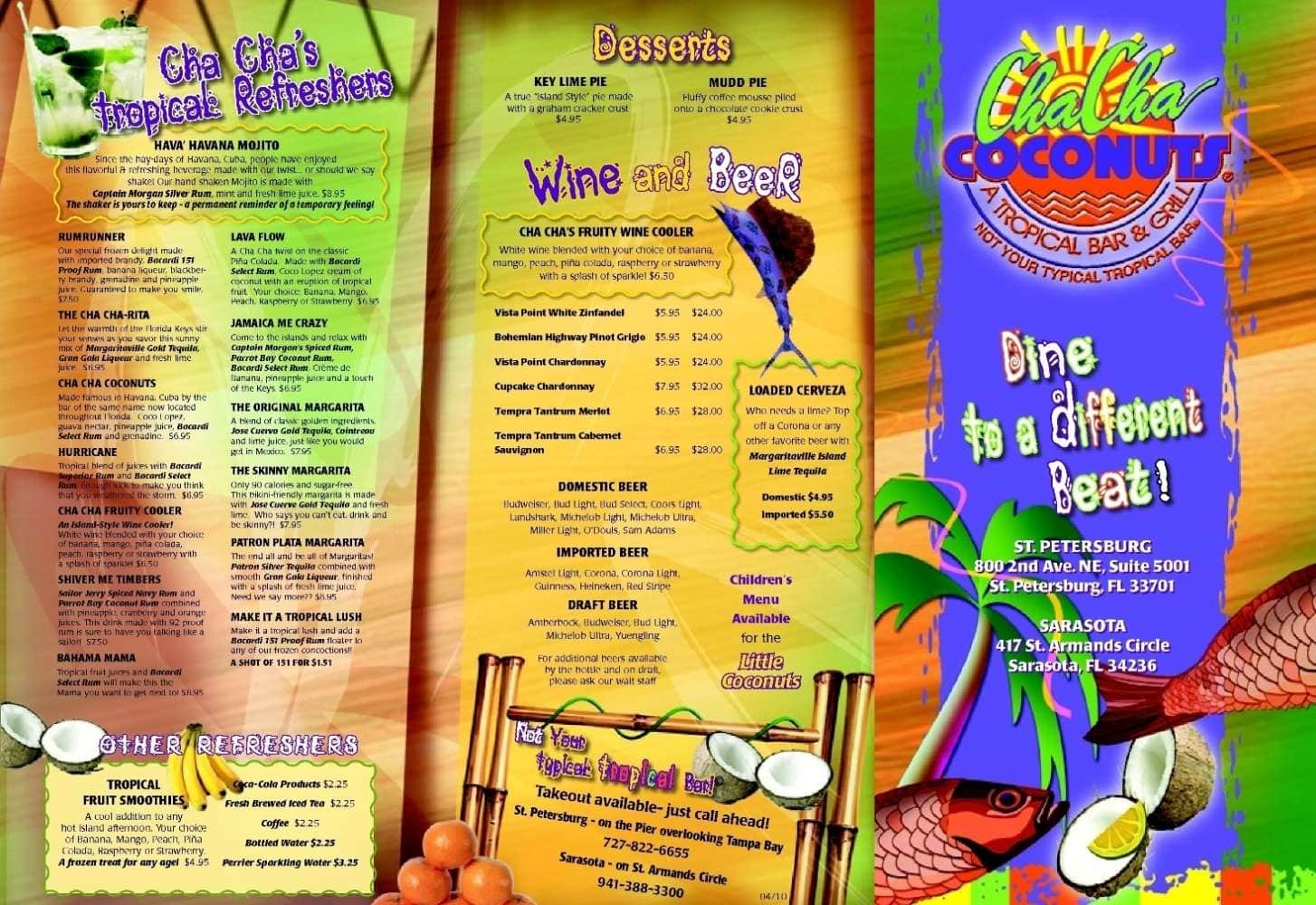 Cha Cha Coconuts Menu, Menu for Cha Cha Coconuts, Downtown St