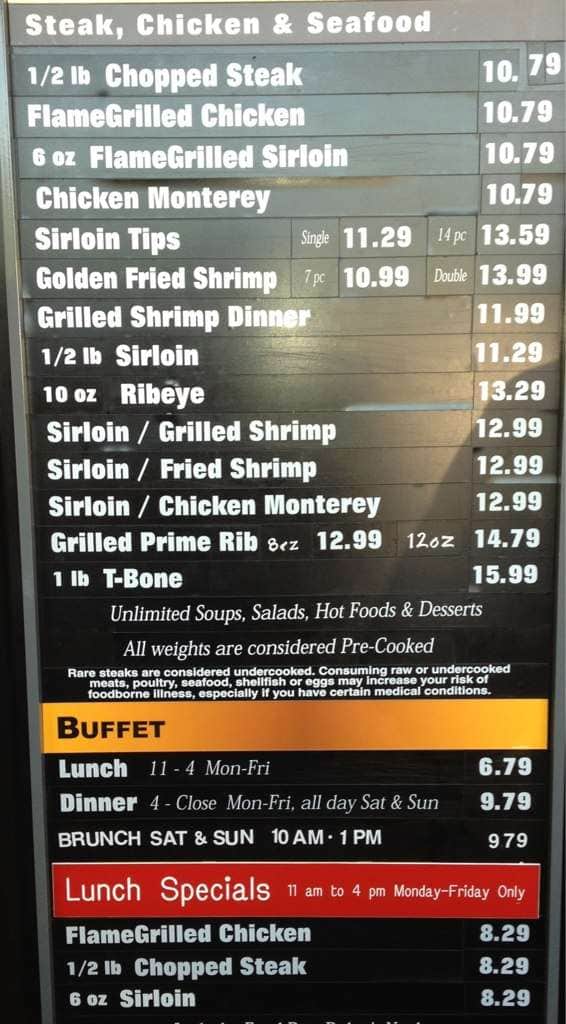 Menu At Ponderosa Steakhouse Ludington US 10