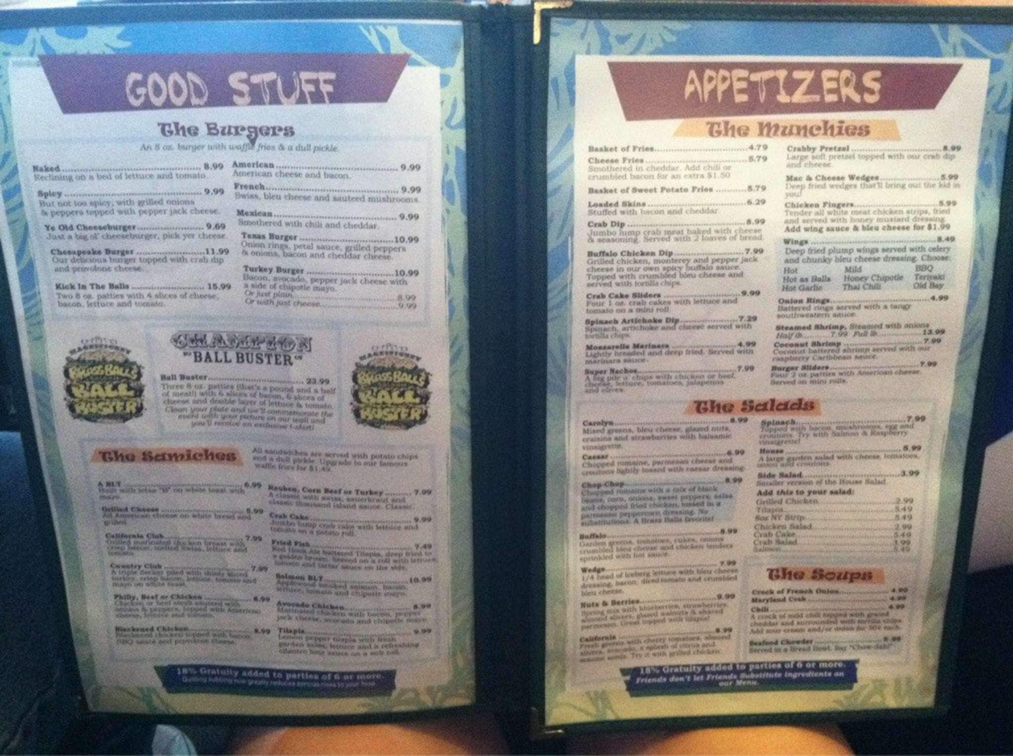 Menu at Brass Balls Saloon pub & bar, Ocean City