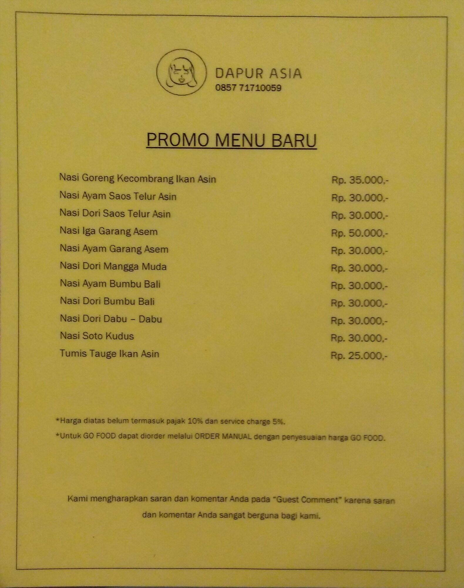 Dapur Asia Dharmawangsa Menu Dapur Asia Dharmawangsa Menu