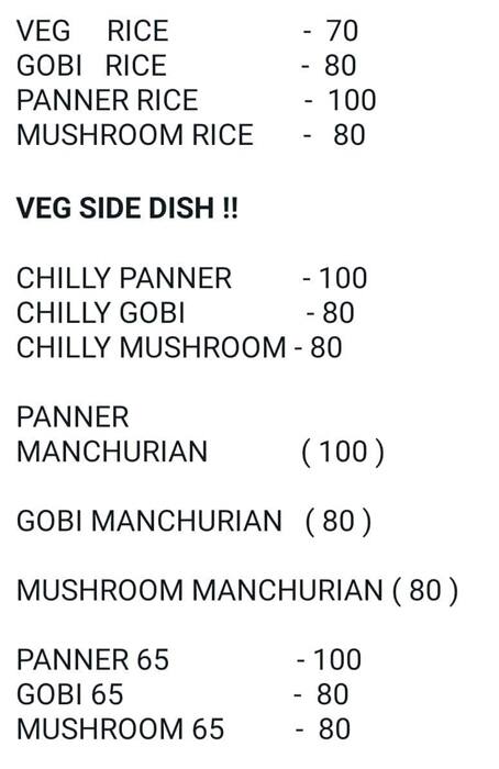 Menu of The Master, Madhavaram, Chennai