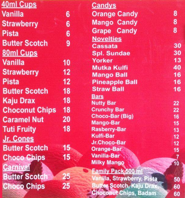 Blue Berry Ice Cream Menu, Menu for Blue Berry Ice Cream, Madhavadhara