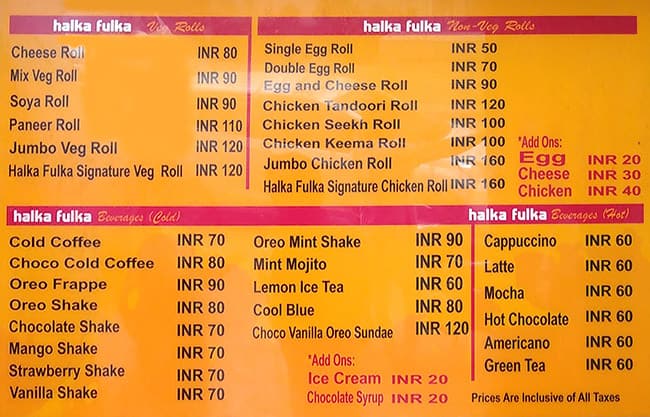 Halka Fulka menu