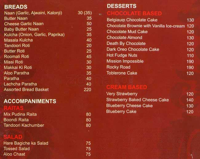 Menu at Spice Bazaar, Mumbai, 89
