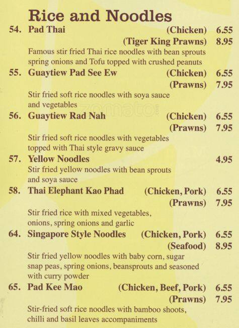 Menu At Thai Elephant Restaurant, Richmond, 1 Wakefield Rd