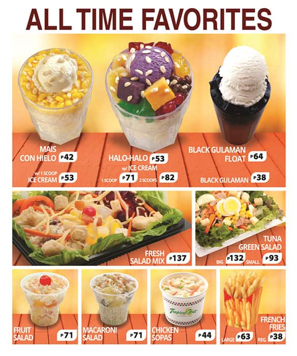 Menu at Tropical Hut fast food, San Juan