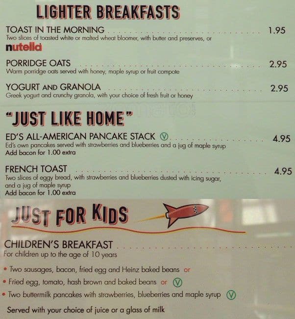 Ed's Easy Diner Menu, Menu for Ed's Easy Diner, City Centre, Glasgow