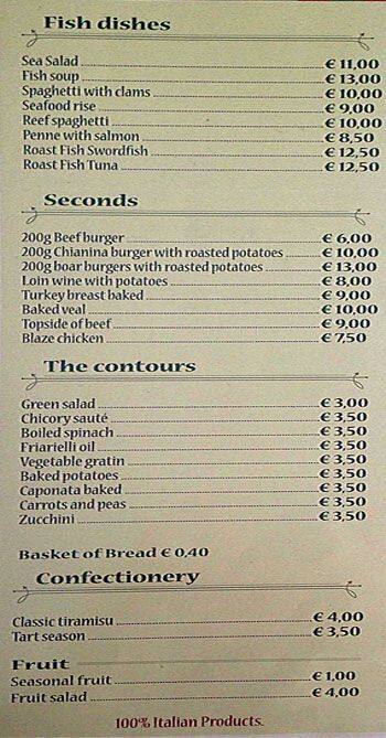 Menu di Punto Zero 
