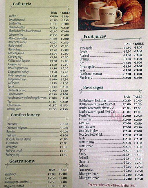 Menu di Punto Zero 