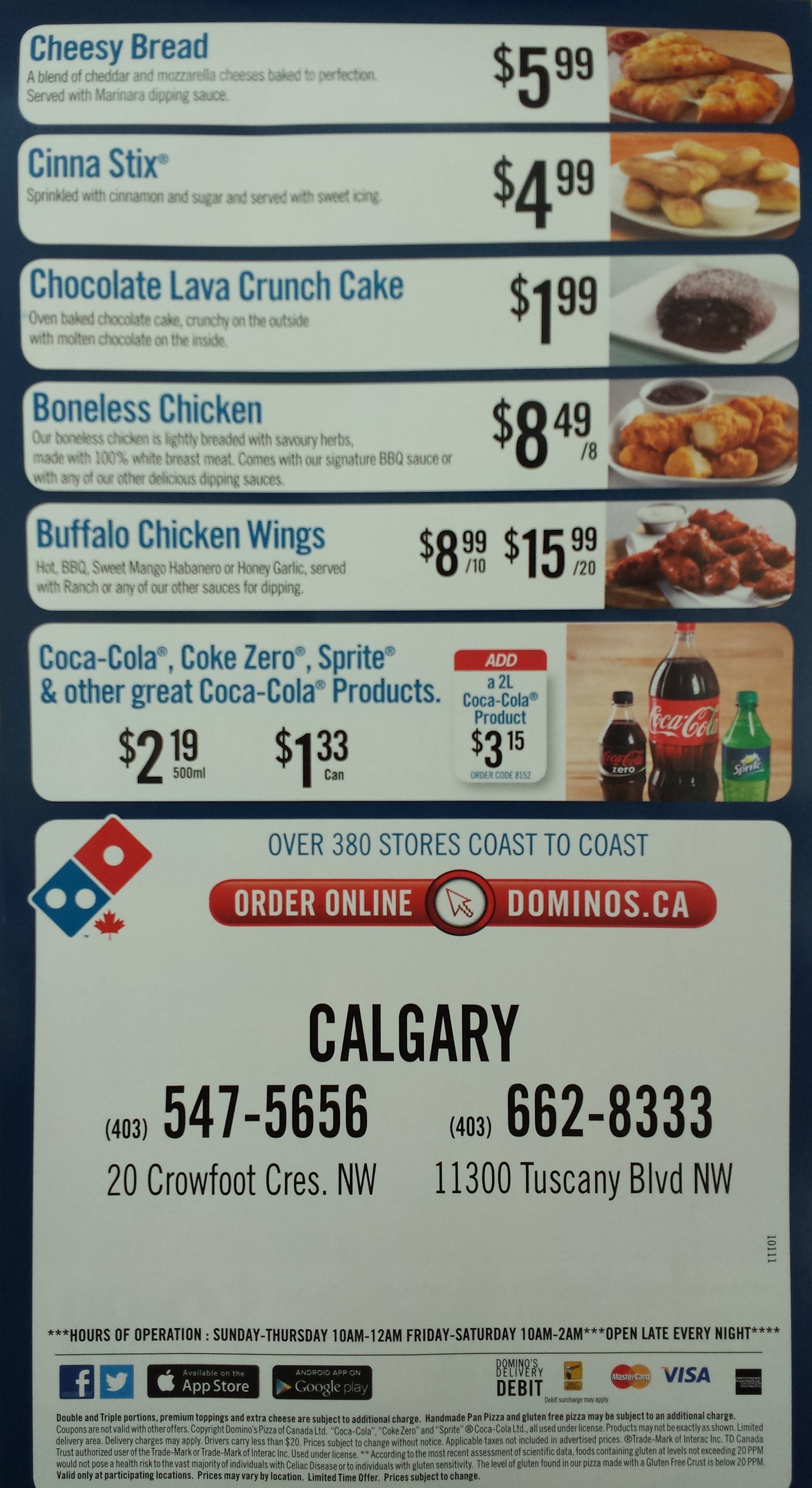 Domino's Pizza menu